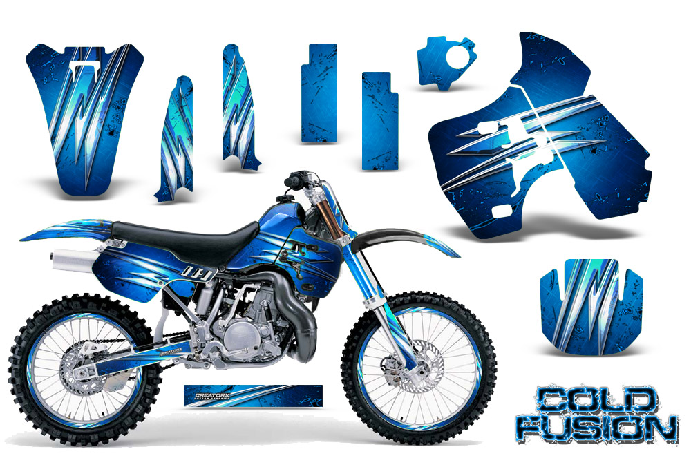 Kawasaki KX500 88-04 Graphics Kit Cold Fusion BlueIce NP Rims